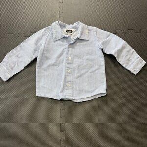 Mud Pie Baby Blue & White Striped Button-Up Shirt With Elbow Patches 24M/2T Long